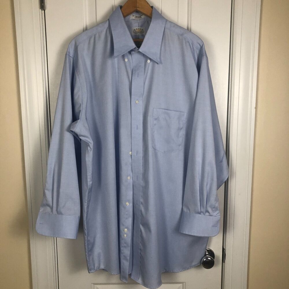 Eagle Shirtmakers Mens Dress Shirt Size Big 18 (32/33) Blue Non-Iron 100% Cotton